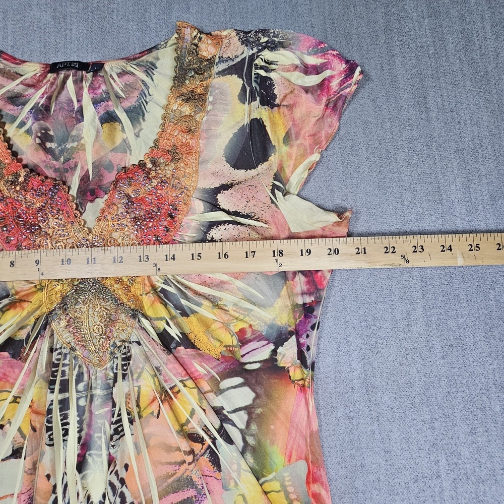 Apt 9 Women's Multicolor Beaded Blouse Short Sleeve Sz Large - Picture 7 of 15
